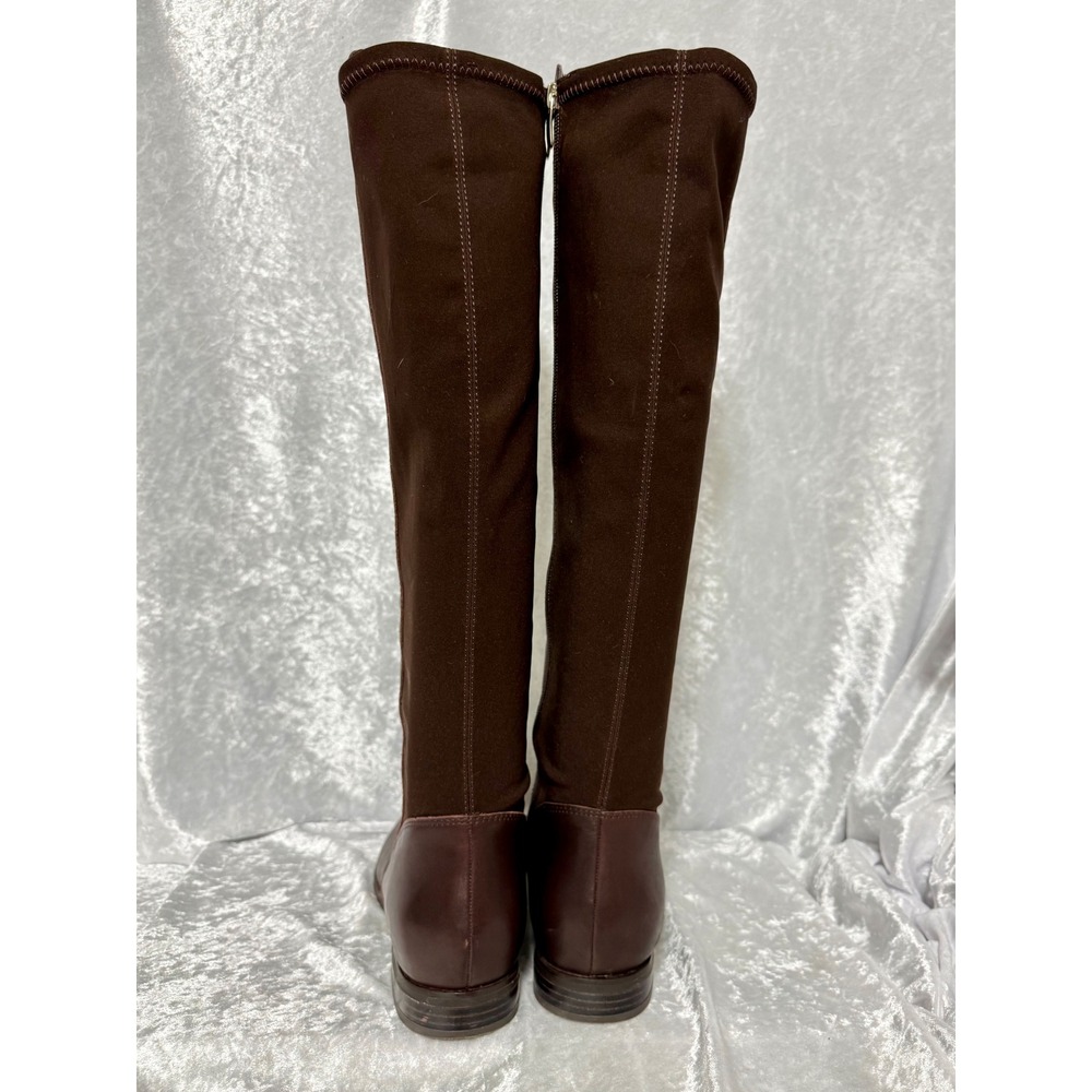 Nine West Levi Dark Brown Leather Tall Riding Boots Women Sz 8M Stretch Panels - Picture 8 of 11